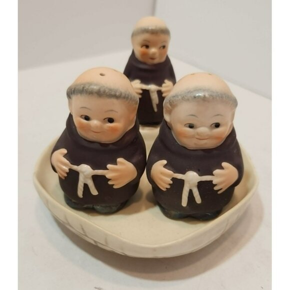 Vintage Goebel Friar Tuck Salt  And Pepper Shakers and 1956 Trinket Dish - Picture 1 of 16